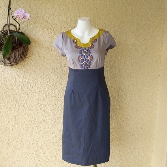 Boden Carmen beaded color blocking sheath‎ dress - Picture 2 of 6